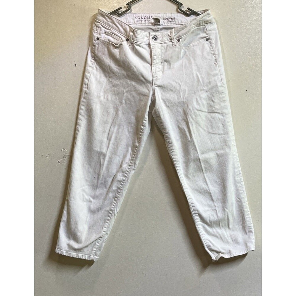 Sonoma Life Style Capri Jeans Size 10 White Stretch Waist 34" Inseam 24"